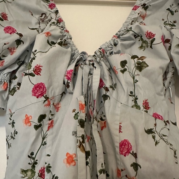 Hill House Floral Puff Sleeve Dress - Gray and Pink - Picture 3 of 6